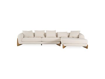 Fleury - Contemporary Cream Fabric and Walnut RAF Sectional Sofa