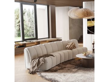 Olandi - Modern White Fabric Curved Sectional Sofa