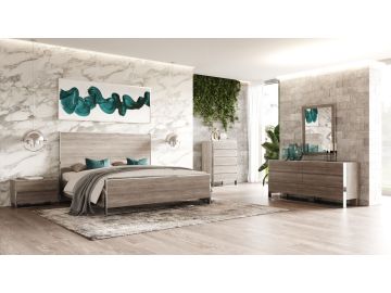 Charlene Modern Grey Elm & Stainless Steel 4-Piece Bedroom Set