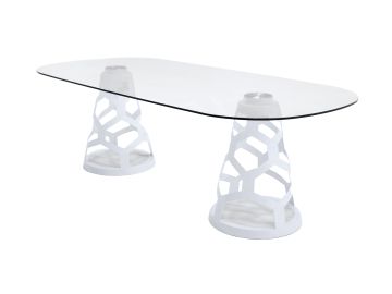 Lilly - Modern White and 15mm Glass Rectangular Dining Table