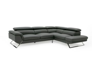 Seth - Modern Dark Grey Leather Right Facing Sectional Sofa