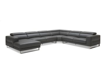 Hawkey - Contemporary Black Leather LAF Chaise Sectional Sofa