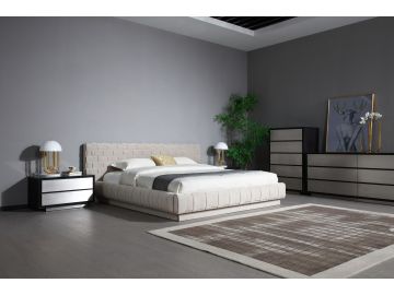 Concord - Modern Grey Velvet + Black Marble + Black Ash + Aluminum Bedroom Set