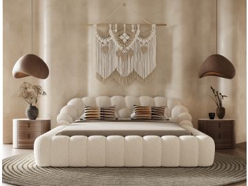 Yolonda - Modern Off-White Fabric Bed