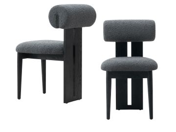 Skerrit - Modern Grey Fabric + Black Oak Dining Chair (Set of 2)