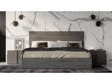Lucia - Italian Modern Matte Grey / Elm Grey Bed + 2 Nightstands Set