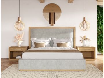 Santa Barbara - Modern Grey Fabric + Natural Bedroom Set