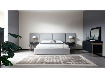 Athena & Rothsay - Modern Grey Fabric + Wenge + Gold Bedroom Set