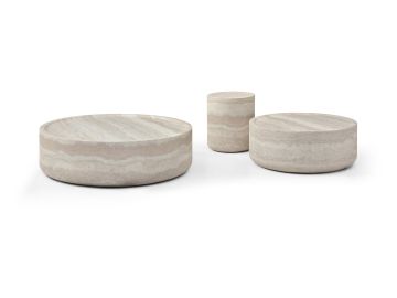 Benji - Modern Faux Travertine Round Coffee Table Set