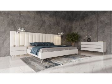 Angela - Italian Modern White Eco Leather 4-Piece Bedroom Set and Wings