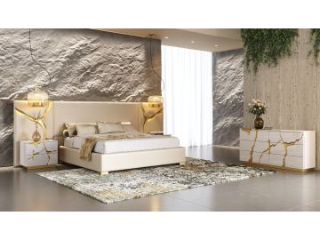 Aspen - Modern Beige + White + Gold 4-Piece Bedroom Set