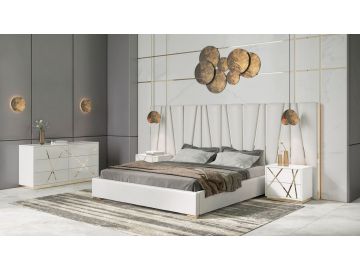 Nixa - Modern White + Gold 4-Piece Bedroom Set