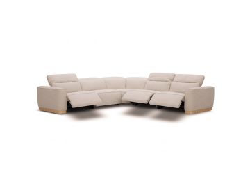 Nouveau Aris - Modern Beige Fabric Sectional Sofa w/ 3 Power Recliners & Headrests