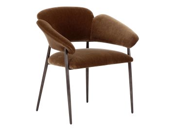 Nouveau Jafar - Modern Brown Fabric - Antique Brass Dining Chair