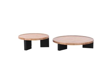 Nouveau Reza - Modern Burl + Black Nesting Coffee Table Set