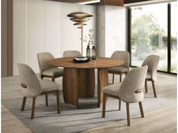 Nouveau Titus - Mid-Century Modern Tan Fabric + Walnut Dining Chair (Set of 2)