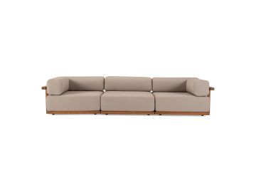 Saint Croix - Outdoor Light Brown Olefin Fabric + Teak 3-Piece Modular Sofa Set