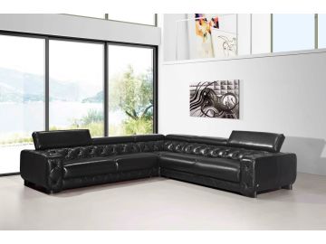Lyon Modern Black Italian Leather Sectional Sofa