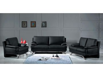 9250 Modern Black Leather Sofa Set