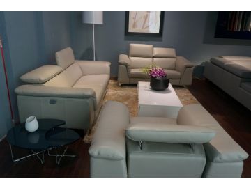 984 Modern Taupe Leather Sofa Set w/ Electric Recliners