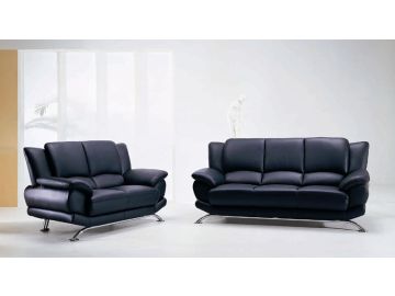 9908 Contemporary Black Leather Sofa Set