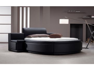 Owen Black Leatherette Round Bed w/ Storage