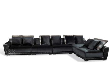 Valentino Black Crocodile Leather and Fabric Sectional Sofa