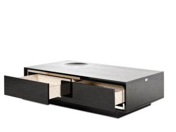 Grand Modern Black Crocodile Lacquer Coffee Table with 2 Drawers