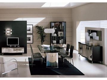 Waves Collection Modern Wenge Glass w/Chrome Stainless Steel Dining Table