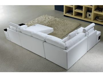 Diamond Modern White Leather "U" Shaped Sectional Sofa w/ Lights
