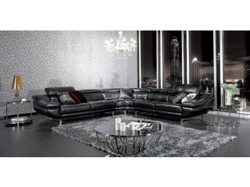 Atlantis - Contemporary Black Drop Patterned Leather Sectional Sofa