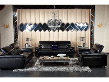K8366 Modern Black Italian Leather Sofa Set