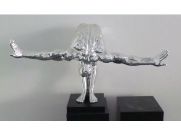 Modern Silver Gymnast Polyresin Sculpture
