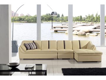 T198-Cream Leather Sectional Sofa 
