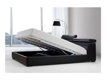 Logan Black Leatherette Platform Bed w/ Storage