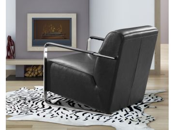 Bison Modern Black Leather Lounge Chair