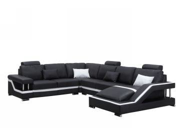 3814 Modern Black Leather Sectional Sofa