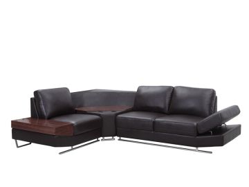 3816 Modern Black Leather Sectional Sofa w/ Storage and Cupholders