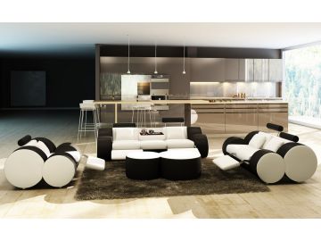 3089 Modern White and Black Leather Sofa Set and Ottoman