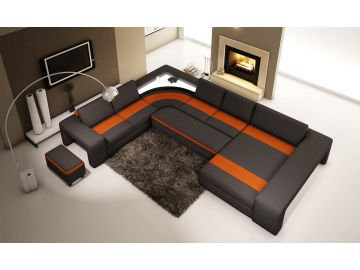 5030 Modern Black and Orange Leather Sectional Sofa
