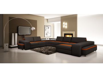 5030 Modern Black and Orange Leather Sectional Sofa