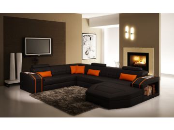 5038 Modern Black and Orange Leather Sectional Sofa