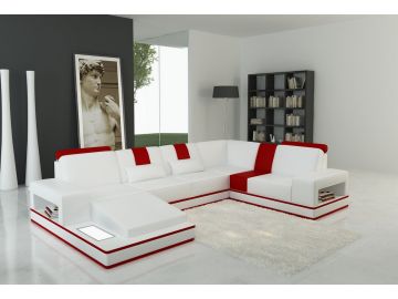 5075 Modern White and Red Leather Sectional Sofa