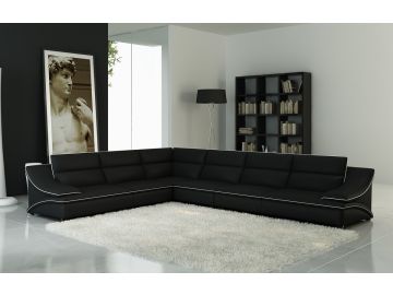 5076C Black Leather Sectional Sofa
