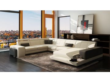 6113B Modern White and Grey Leather Sectional Sofa
