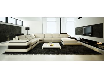 6122 Modern Cream and Black Leather Sectional Sofa