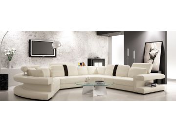 6123 Modern White and Black Leather Sectional Sofa
