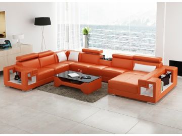 6138 Modern Orange and White Leather Sectional Sofa