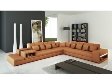 6141 Modern Camel and Brown Leather Sectional Sofa