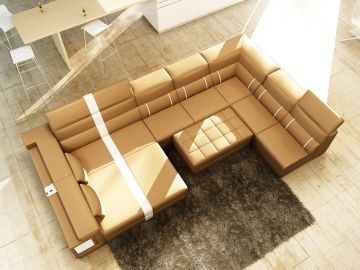 6144 Modern Camel and White Leather Sectional Sofa